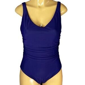 Miraclesuit Dark Purple One Piece Swimsuit Ruched Sides Scoop Back Size 14